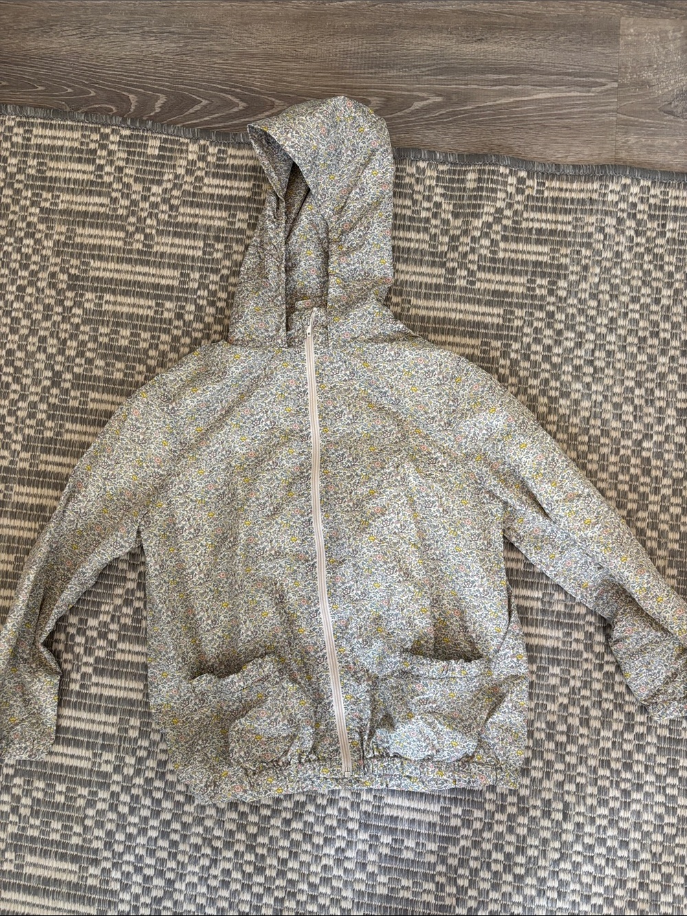Girls Bonpoint Floral Hooded Windbreaker Jacket in White and Yellow